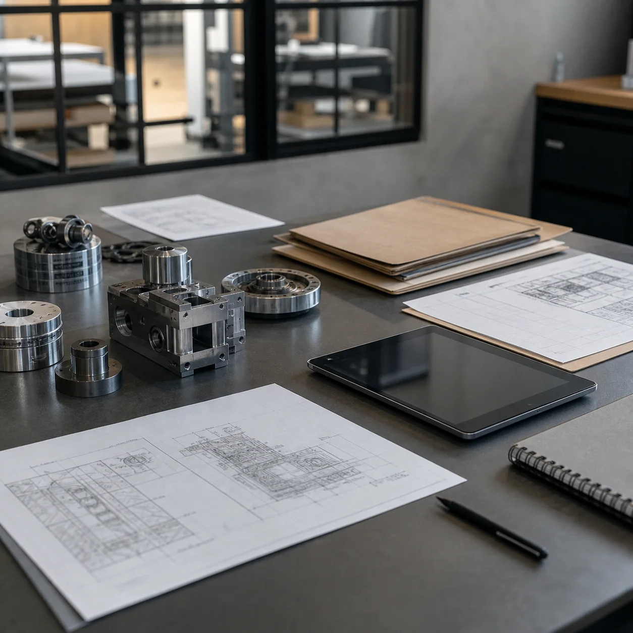 Cropped technical plans and delivery documents under review